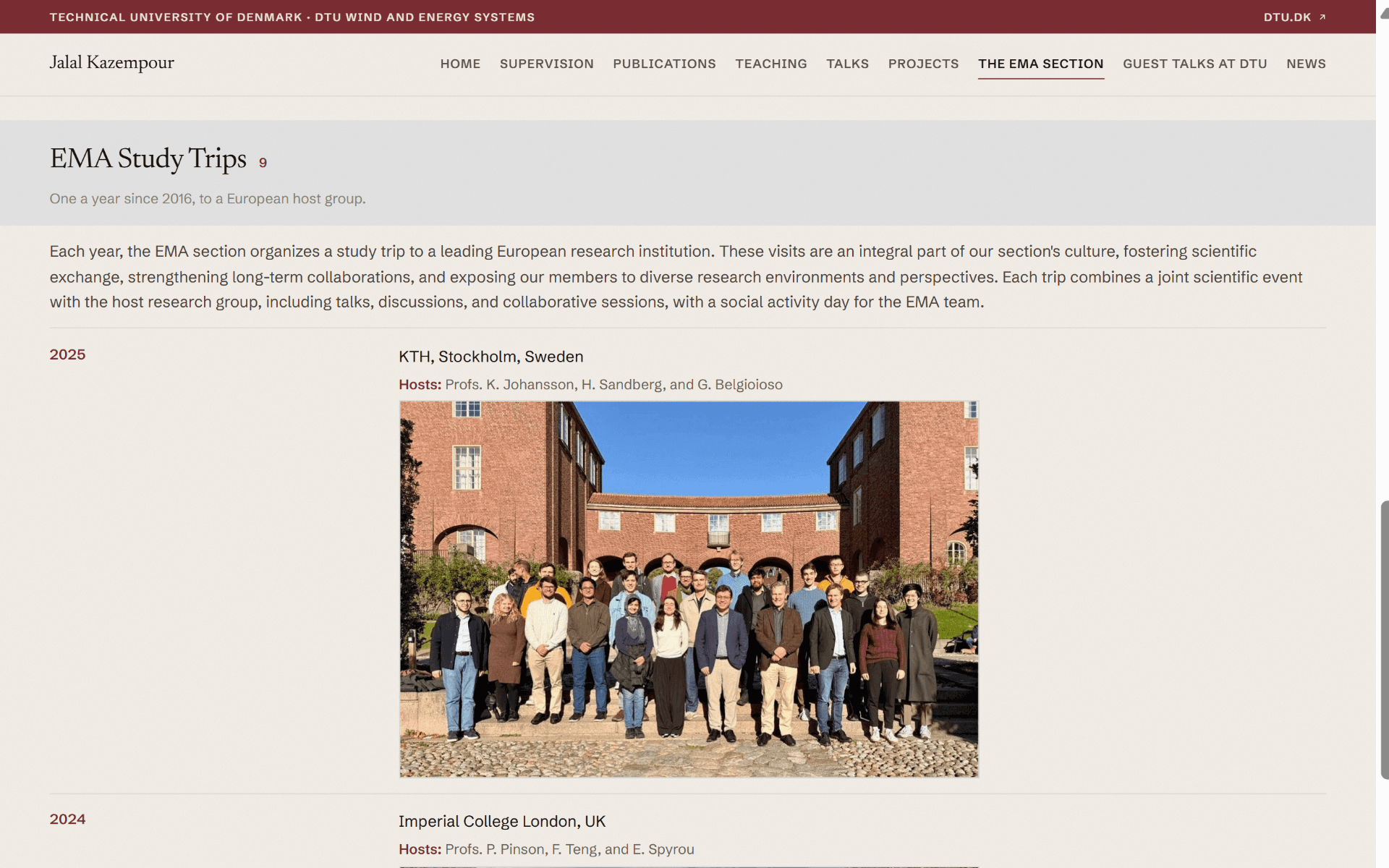 The EMA section page with study trip photographs